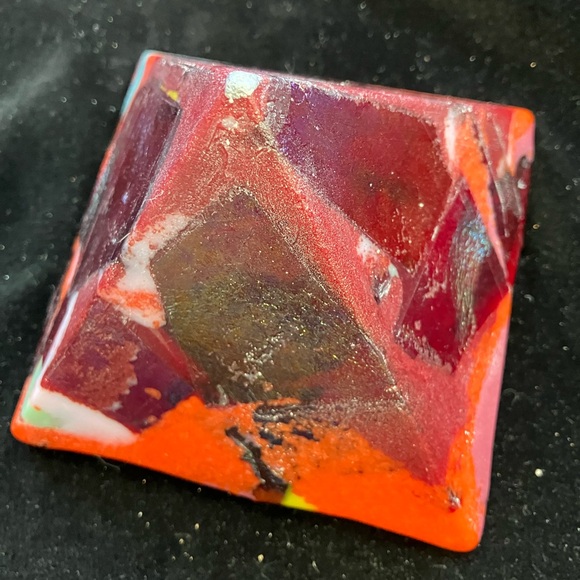 Handmade Cast Glass Pyramid “Solar Flare 2”  Brilliant Yellow Glass  4”x4” - Picture 3 of 9